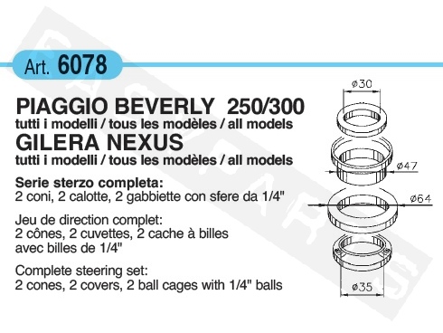 Steering-Head Bearing Kit BUZZETTI Piaggio Beverly 250-300/ Gilera Nexus